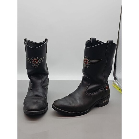 Harley Davidson Eagle Black‎ Leather Cowboy Boots Mens Made in USA Vintage 9 W main image 2